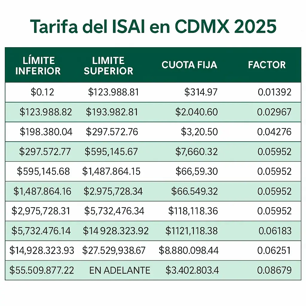 Tarifa ISAI CDMX 2025